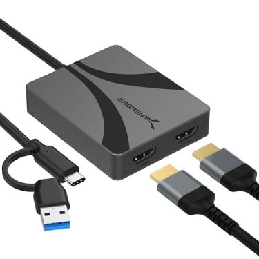 Imagem de SABRENT Adaptador USB Tipo-C/A para HDMI duplo, 4K a 60Hz, modos estendido e espelhado, modo Alt + compatível com DisplayLink, áudio estéreo/5.1, suporte HDCP, caixa de alumínio, Plug & Play, (DA-CA2H