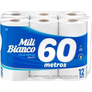 Imagem de Kit c/ 6 Mili Bianco Papel Higienico 60m Folha Simples