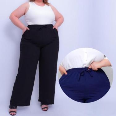 Imagem de Calça Pantalona Plus Size Curve Crepe Duna Air-flow Wide Leg Soltinha 