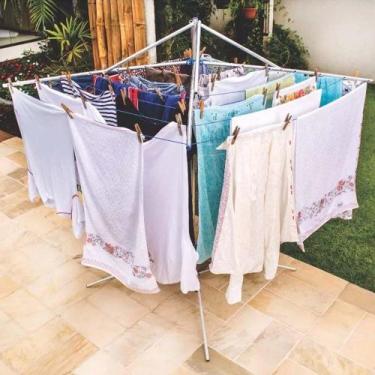 Imagem de Varal Giratório Em Alumínio 6 Cordas Com Pé Fixo Resistente Rotta Jr