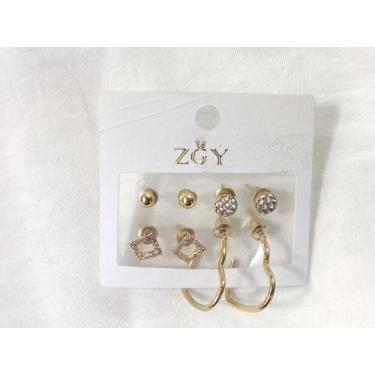 Imagem de Kit 4 pequenos Brincos femininos folheados de zircão Brincos Argola - 