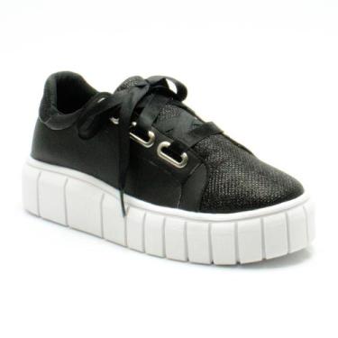 Imagem de Tenis Feminino Plataforma Casual Blogueira Sola Alta Sneaker, Preto, 4