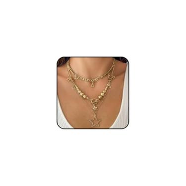 Imagem de Conjunto de colares com pingente de estrela Y2k em camadas prata para mulheres empilháveis estrelas pérolas gargantilha colar ajustável corrente alternada colares acessórios de joias, Large, Metal