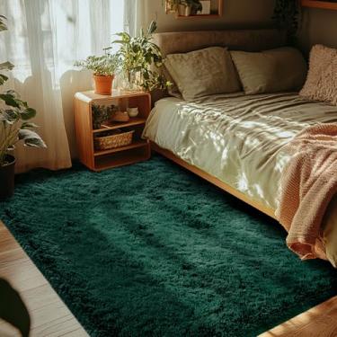 Imagem de CAIYUECS Tapete de área verde 3x5 para quarto: tapetes felpudos para sala de estar - tapetes macios de pelúcia felpudos modernos para quarto de crianças e meninas, tapete felpudo para decoração de