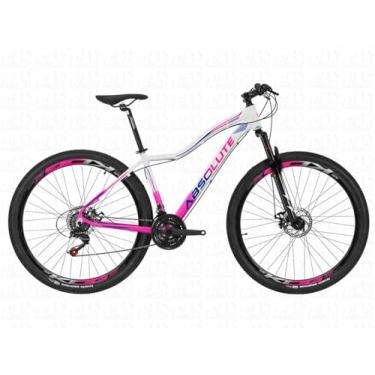 Imagem de Bike Absolute Hera Aro 29 Alumínio 21V Suspensão 80mm Freio a Disco Transmissão 3x7 MTB Versátil Feminina para Lazer,15,Branco Rosa