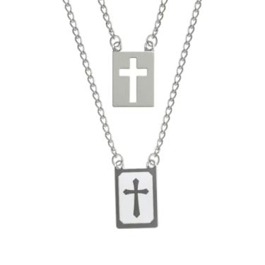 Imagem de Escapulário Cruz Laser Cruz Vazada Aço Inox 316L Prateado Premium Colar 65cm Com Caixa