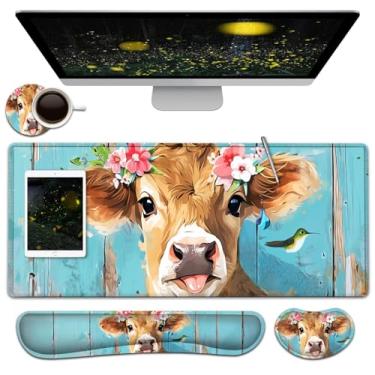 Imagem de Conjunto grande de mouse pad + teclado descanso de pulso, mousepad estendido para jogos (31,5 x 11,20 cm) com borracha antiderrapante, suporte ergonômico para descanso de pulso de espuma de memória