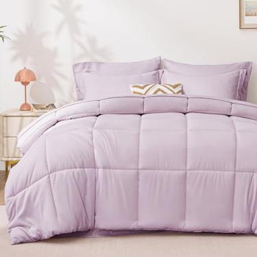 Imagem de Love's cabin Conjunto de edredom California King, roxo claro, 7 peças, cama king size California em uma bolsa, 1 edredom para todas as estações, 1 lençol de cima, 1 lençol com elástico, 2 fronhas e 2