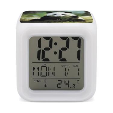 Imagem de RTFGHJS Despertador panda colorido despertador pequeno visor LED despertador digital relógio compacto relógio eletrônico para quartos cabeceira mesa prateleira tamanho único