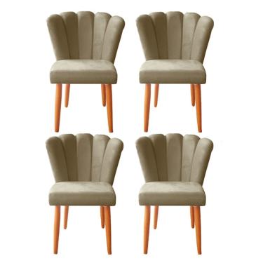 Imagem de Kit 4 Cadeiras Poltrona Sala de Jantar Penteadeira Reforçada Decorativa Pétala Suede