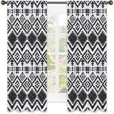 Imagem de Cortina blackout asteca, padrão asteca, cortina colorida para sala de estar, L 106 x C 150 cm
