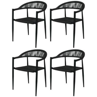 Imagem de Kit 4 Cadeiras Empilhável Laguna Trancoso Fratini Aluminio Preto Assen
