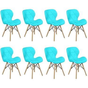 Imagem de Kit 08 Cadeiras Charles Eames Eiffel Slim Wood Estofada - Tiffany