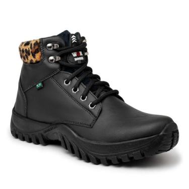 Imagem de Coturno bota feminina resistente reforçada - wgr, Preto, Onça, 36