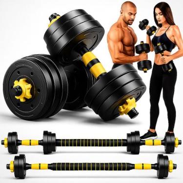 Imagem de Kit Halteres Anilha Barra 3 em 1 Musculação Peso Academia Ajustável 40