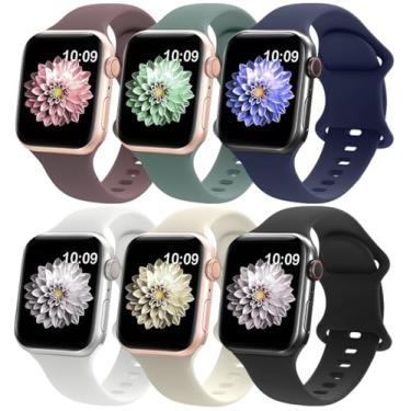 Imagem de RQQ Pacote com 6 pulseiras esportivas de silicone líquido compatíveis com Apple Watch séries 11, 10, 9, Ultra, 8, 7, 6, 5, 4, 2, 1 SE 3, 6, 5, 4, 2, 1 e SE 3, 6