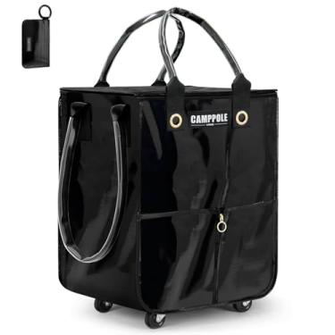 Imagem de Sacola de compras reutilizável com rodas, carrinhos de compras para mantimentos, sacola leve com rolamento, carrinho de supermercado dobrável, carrega até 29,9 kg, bolsa preta à prova d'água para se