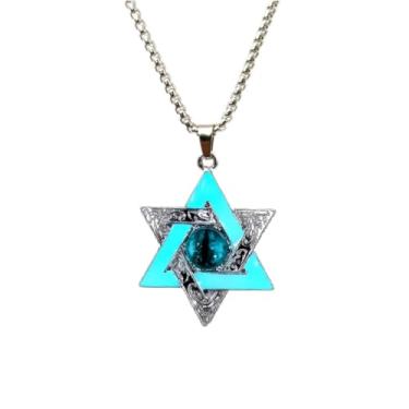 Imagem de LittleFathand Colar luminoso de estrela de Davi que brilha no escuro, com seis pontas, hip hop, olho de dragão, gargantilha para mulheres e homens, joias de presente de Halloween, Zinco, Sem Pedra