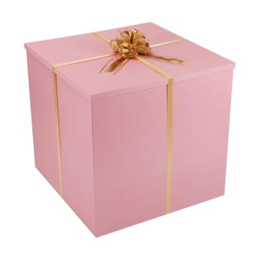 Imagem de Caixa de presente extra grande com tampa 71 x 71 x 71 cm, caixa de presente grande rosa para revelação de gênero, caixas de presente gigantes com tampas para embalagem de presentes para aniversário