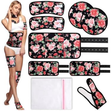 Imagem de Embalagem de óleo de rícino algodão orgânico para pescoço de estômago, barriga, peito, joelho, pés, 9 peças de tiras elásticas ajustáveis, embalagem de óleo de rícino reutilizável, com saco de