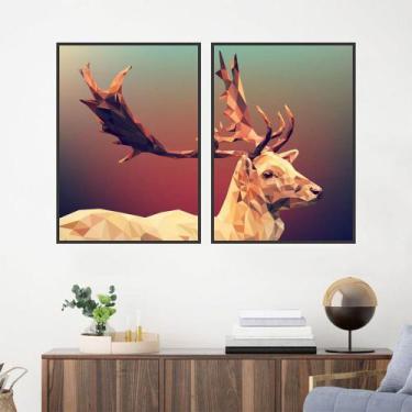 Imagem de Quadro Canvas Decorativo para Sala 2 Telas Cervo Geométrico 1,20x90 - 
