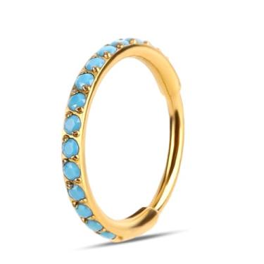 Imagem de Mikovivi Piercing de Nariz Turquesa, 7 mm Joia para Piercing de Nariz Anel Septo com Segmento Articulado Presente para Mulheres e Homens Seguro e Confortável Usar (Dourado)
