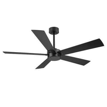 Imagem de ELEHINSER Ventilador de teto de 137 cm - Ventilador de teto de controle remoto sem luz, motor CC reversível sem ruído de 6 velocidades, 5 ventiladores de madeira compensada para cozinha, quarto, sala