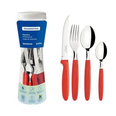 Imagem de Faqueiro Tramontina Ipanema com Laminas em Aco Inox 24 Pecas Vermelho,