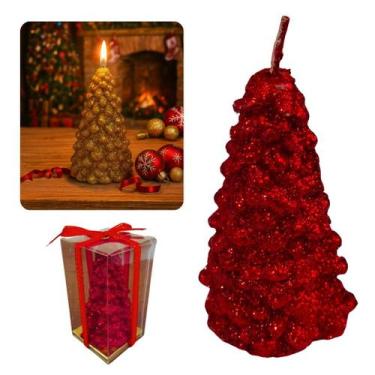 Imagem de Vela decorativa natalina em formato de pinheiro com glitter 10cm para 