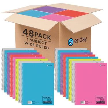 Imagem de Enday Caderno espiral pautado largo, caderno de 1 assunto, cadernos encadernados em espiral de capa dura para escola e faculdade, caderno forrado com 70 folhas, em rosa, roxo, verde, azul, vermelho