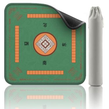 Imagem de 2F22E Tapete Mahjong com redução de ruído antiderrapante para mesa, 82 x 82 cm, tapete de mesa Mahjong para pôquer, jogo de tabuleiro, dominó, jogos de azulejo, jogos de cartas (verde)