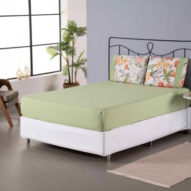 Imagem de Jogo De Lençol Encantare Ponto Palito Estampado Completo 4 Peças Queen 80% Algodão - 20% Poliéster Percal 180 Fios Cor:v