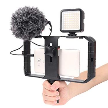 Imagem de FocusFoto PRO Suporte estabilizador para câmera de vídeo para smartphone U-Rig com microfone atualizado BOYA por -MM1+ Mic+ 49 LEDs + mini kit de tripé para celular iPhone Filmmaker Videomaker Foto
