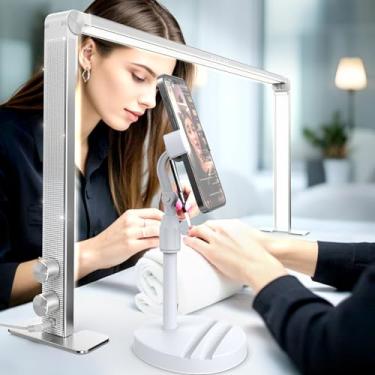 Imagem de Lâmpada de unha tecnológica atualizada para mesa, luz de unha grande dobrável de 81 cm com suporte de telefone, 3000K-6000K CRI> 95 lâmpada de manicure LED, luz de meia lua para extensão de cílios