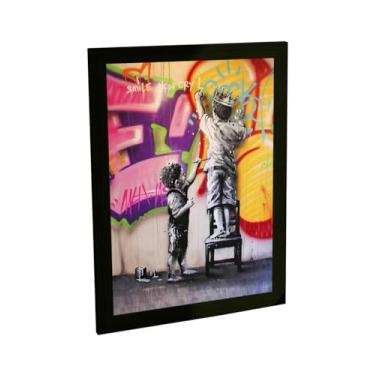 Imagem de Quadro Decorativo Grafite Crianças Arte De Rua Banksy Decoração Poster Quarto Sala