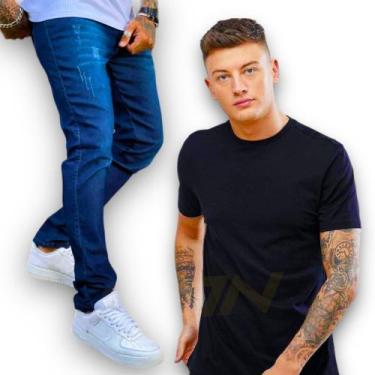Imagem de Kit Calça Jeans Skinny + Camiseta Algodão Manga Curta Masculina  465 -
