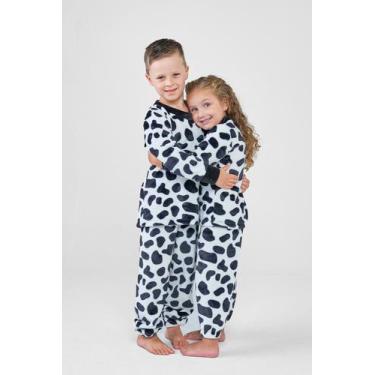Imagem de Pijama Infantil Fleece Dalmatas - Praqnome, Preto, 12