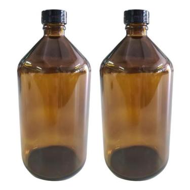 Imagem de 20 Frascos Âmbar Marrom De Vidro 1000 Ml Com Tampa E Batoque - Rplabor