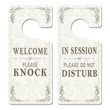 Imagem de Placa de porta In Session para terapeutas – Pacote com 2 placas "Please Do Not Disturb" para tratamento terapêutico consulta dupla face PVC Welcome Please Knock Plaque 23 cm x 10 cm (branco cremoso)