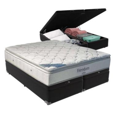 Imagem de Cama Box Com Baú King E Colchão Freedom Ortobom D33 Cor:preto. - Elegâ