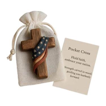 Imagem de Ioensy Cruz de madeira, decoração religiosa de bolso com cartão de oração para confirmação para católicos cristãos, com Estrela