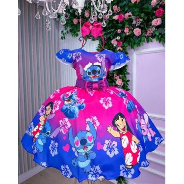 Imagem de Vestido Infantil Stitch e Lilo Menina Festa Azul Luxo - Fabuloso Ateli