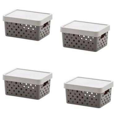 Imagem de Kit 4 Caixa Organizadora C/ Tampa Quadratta 19x14x10 Cinza - Paramount