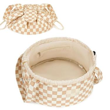 Imagem de Bolsa de maquiagem Narwey Barrel Drawstring Checkered Brown