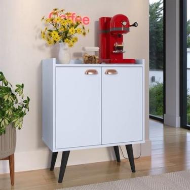 Imagem de Buffet line aparador branco decorativo para sala estar jantar entrada cozinha café guarda louças armazenamento no pix em detalhe em madeira