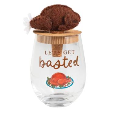 Imagem de Mud Pie Conjunto de taça de vinho e rolha de ação de graças