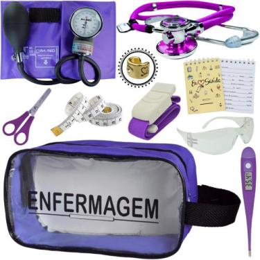 Imagem de Kit Academico Enfermagem Premium Preto Completo - Love Saude, ROXO TRA
