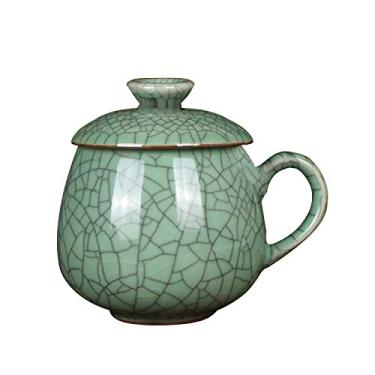 Imagem de Amoysanli Caneca de café de cerâmica, caneca de água, copo de chá de porcelana com tampa para escritório e casa (verde-oliva (fio))