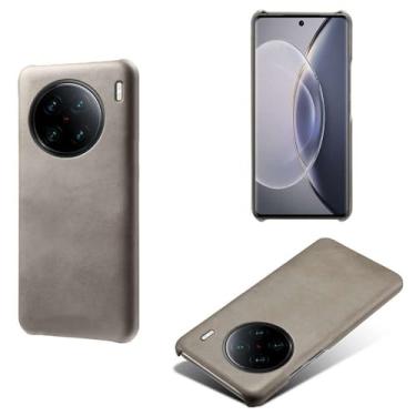 Imagem de Capa para vivo X90 Pro+,Proteção contra quedas,Casca de volta de cor sólida simples,Design de couro de imitação de plástico-Gray