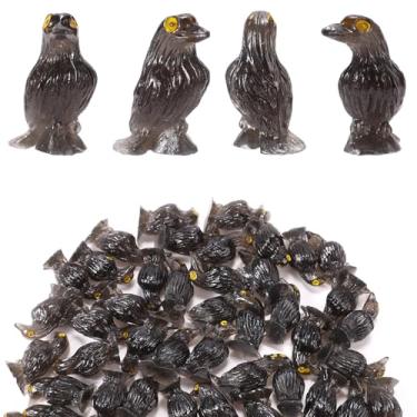 Imagem de 50un. Mini Corvos de Halloween, 3x1,6x1,6cm Estátua Luminosa Miniatura Corvo em Resina Preta Pequenos Animais Resina para Halloween Decoração Corvo Minúsculo para Casa Bonecas